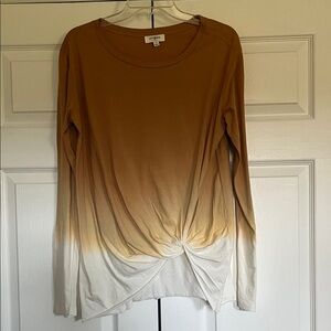 Umgee Ombre Twist Front Long Sleeve Top - Camel & Cream